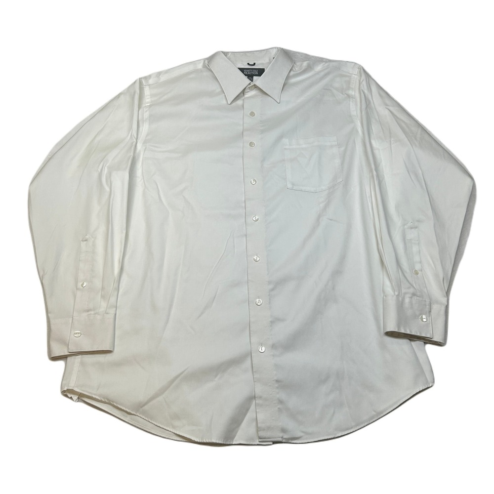 Kenneth Cole Reaction Dress Shirt Mens XL 17-17.5‎ White Non Iron Long Sleeve